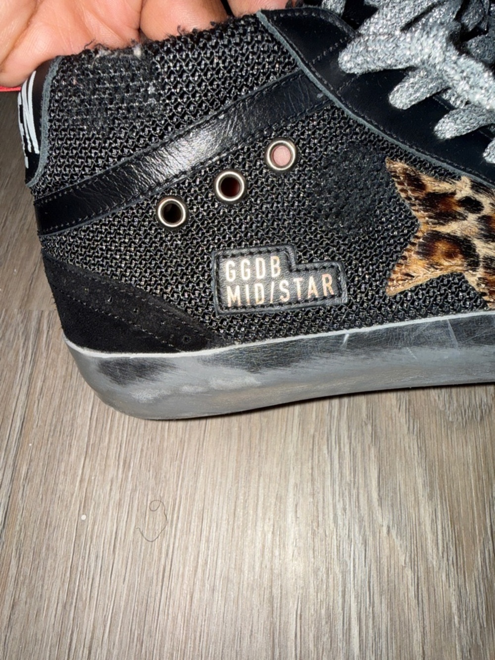 GOLDEN GOOSE distressed suede mid high animal print sneaker with metallic laces - Picture 9 of 10